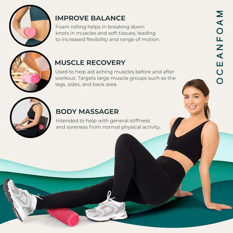Oceanfoam Ripple Travel Foam Roller (11" x 3.35") Firm Mini Foam Roller for Physical Therapy, Deep Tissue Massage, Back Pain - High Density, Ergonomic Wave Textured, Yoga, Pilates, Exercise (Hot Pink) - Image 5